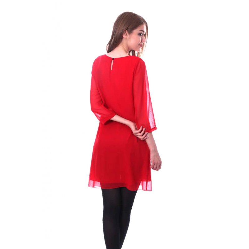 Prosta sukienka z szyfonu- czerwona Czerwona Sukienka Szyfonowa na Wesele