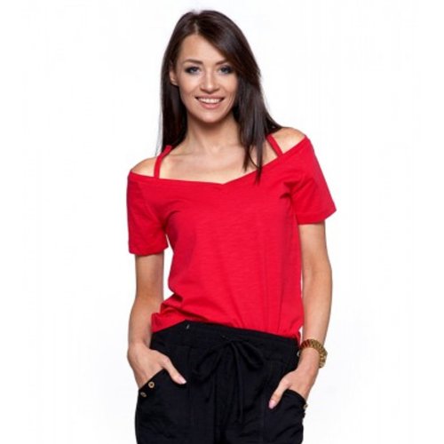 Koszulka bawełniana OPEN SHOULDER - czerwona