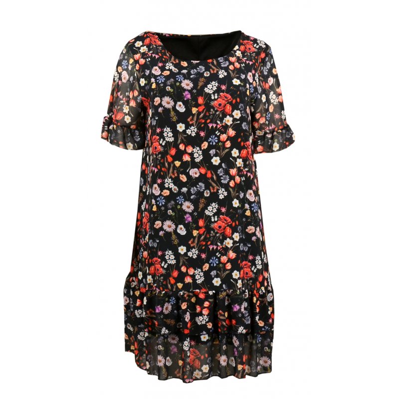 Sukienka szyfonowa FALBANY - 5380 Sukienka kwiatowa Czarna sukienka Sukienka szyfonowa w kwiaty Zwiewna sukienka