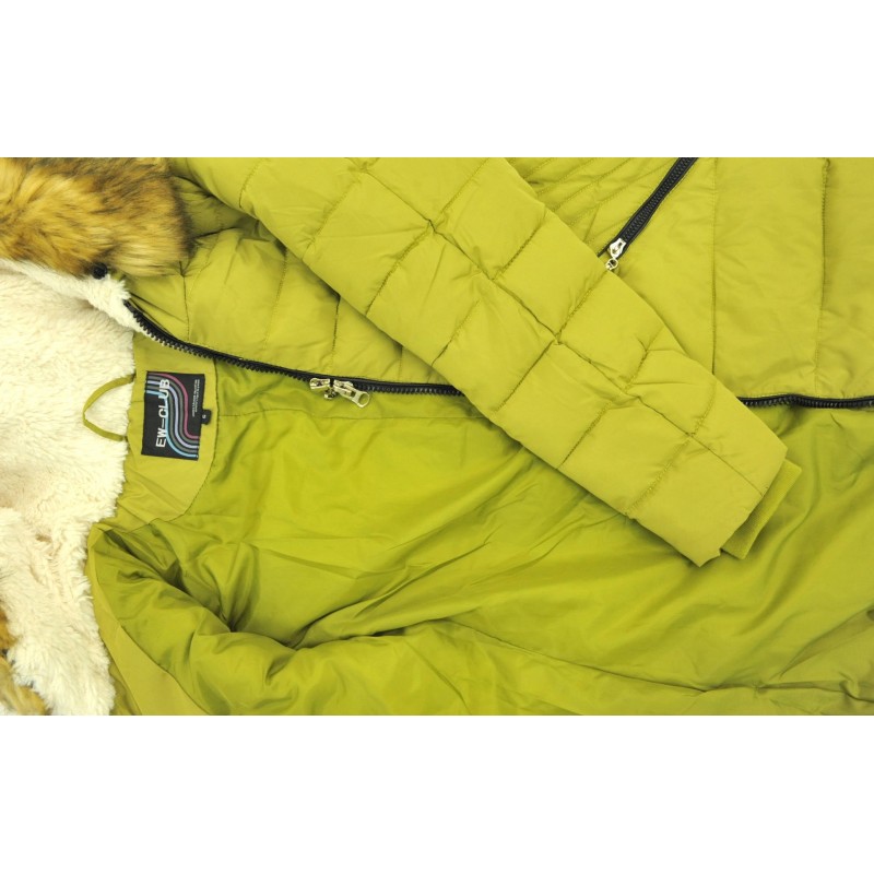 Kurtka/płaszcz z lamówkami z ekoskóry ZIMOWA (zielona)