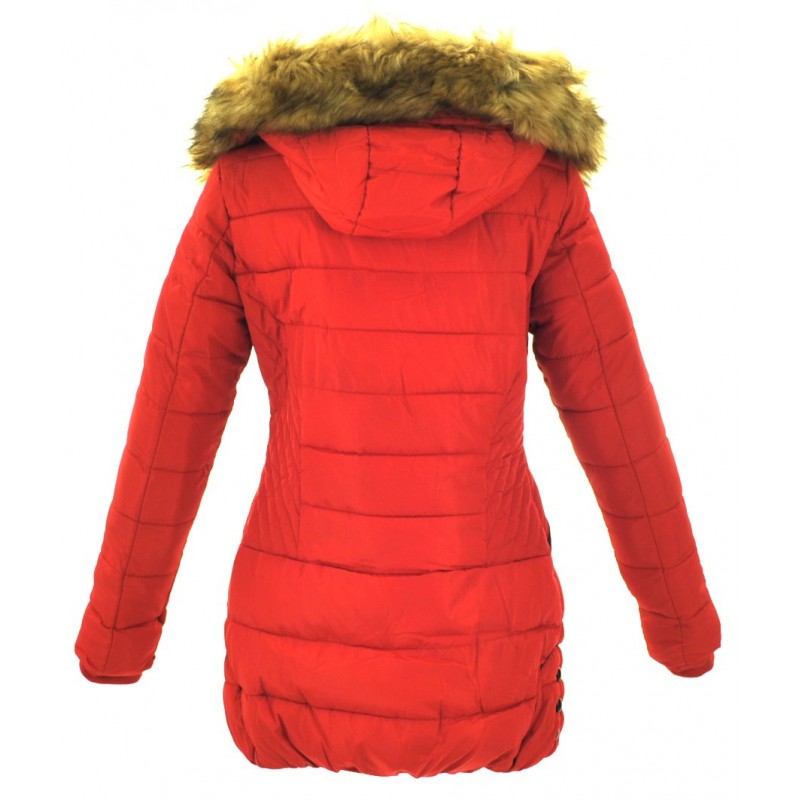 Kurtka/płaszcz z lamówkami z ekoskóry ZIMOWA (czerwona)