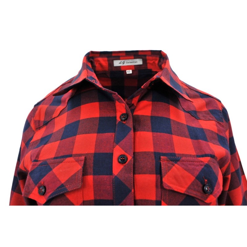 Koszula w kratę 100% bawełna DUŻY ROZMIAR (granatowo-czerwona)