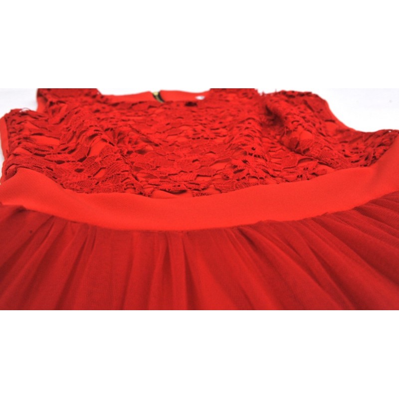 Sukienka koronkowa z tiulem (czerwona)