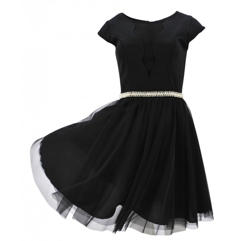 Sukienka z seksownym dekoltem i tiulem (czarna)