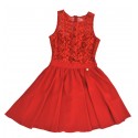 Sukienka rozkloszowana z koronką i kieszeniami (czerwona)