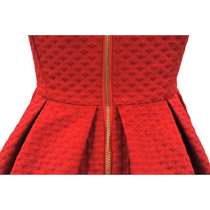 Sukienka rozkloszowana żakardowa z kieszeniami (czerwona)