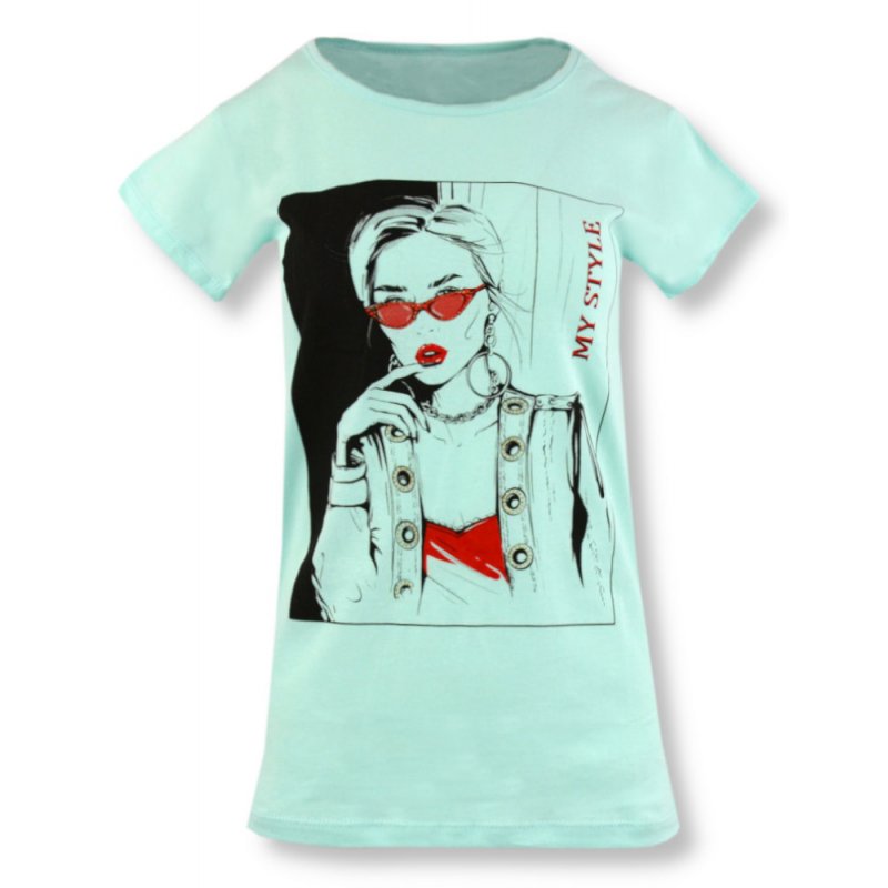 Koszulka damska z nadrukiem MY STYLE 9559 Koszulka damska z nadrukiem t-shirt damski bluzeczka damska z krótkim rękawem