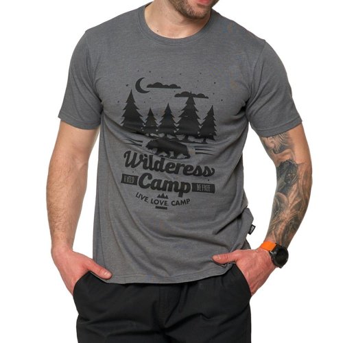 T-shirt męski z nadrukiem WILDERESS CAMP - ciemnoszary