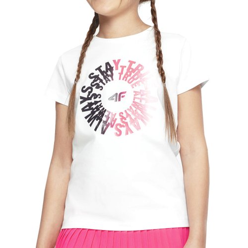Dziewczęca koszulka 4F JTSD014 - biała