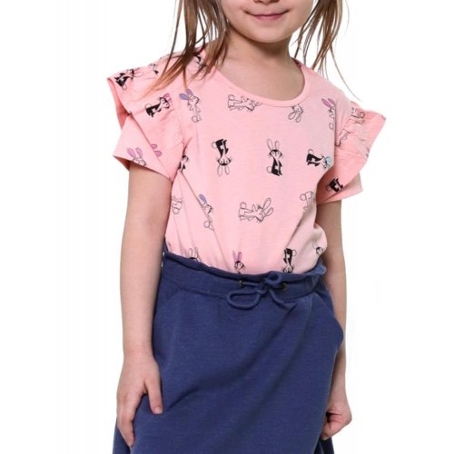 Dziewczęca koszulka z bawełny w zajączki - różowa