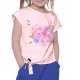 Dziewczęca koszulka z bawełny KOLOROWE KWIATY - różowa