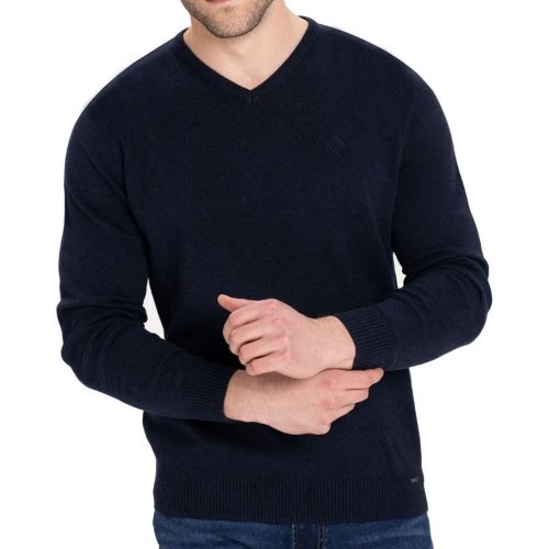 Granatowy klasyczny sweter męski w serek S-STIG