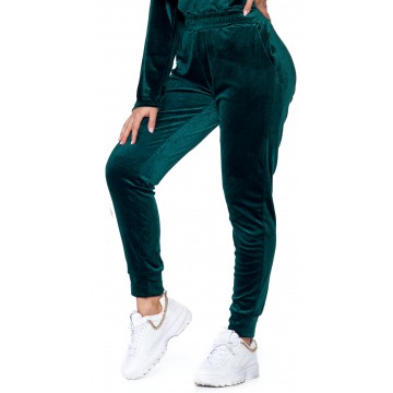 Spodnie welurowe damskie dresowe - zielone