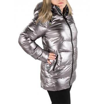 Metaliczna kurtka damska zimowa W809 - srebrna