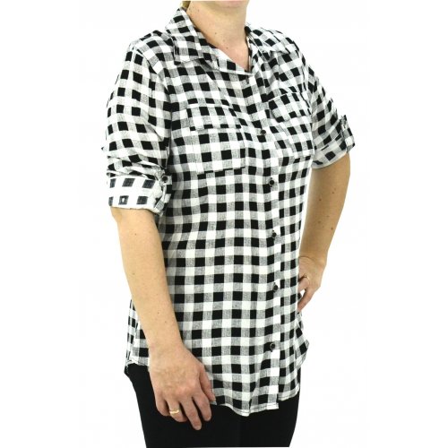 Koszula w kratę z lekkiego materiału (czarna)