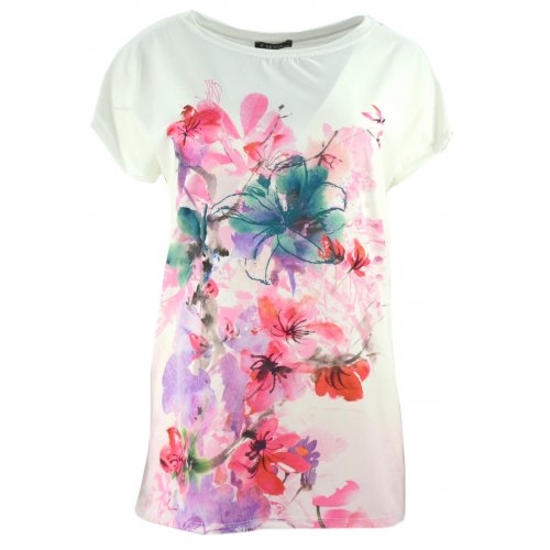 Elegancka bluzka koszulowa z namalowanymi kwiatami (ecru)