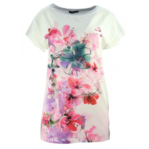 Elegancka bluzka koszulowa z namalowanymi kwiatami (szara)