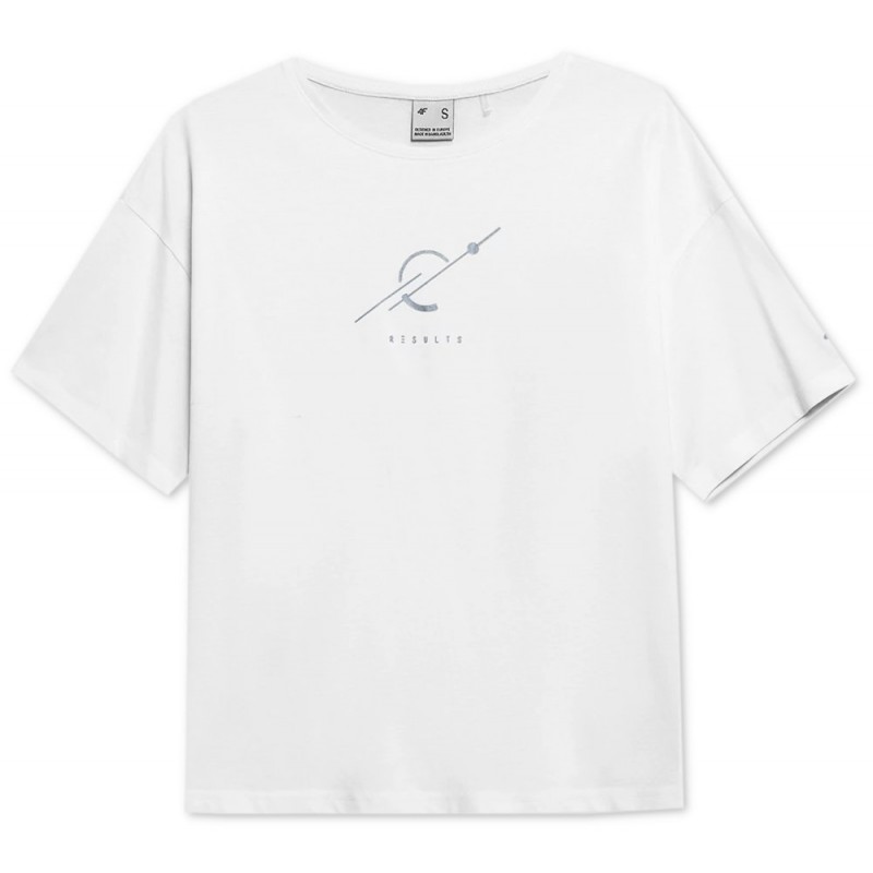 Krótki t-shirt damski 4F TSD044 H4L22 - biały