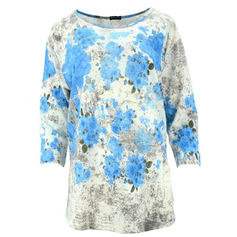Bluzka swetrowa w kwiaty (niebieska)