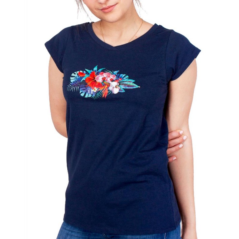 T-shirt damski bawełniany YoClub PK-061 - granatowy