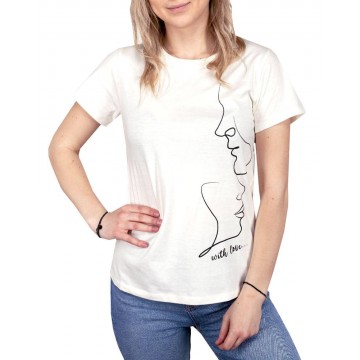 T-shirt damski bawełniany YoClub PK-071 - kremowy