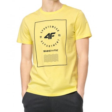 T-shirt męski z bawełny 4F H4L22 TSM033 - żółty