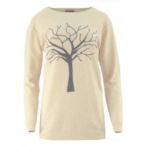 Piękny sweter z motywem drzewka (beżowy)