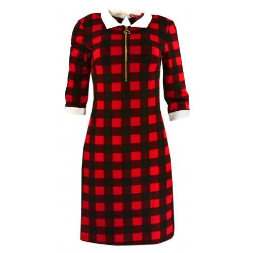 Tunika sukienka w kratkę typu pensjonarka (czarno-czerwona)