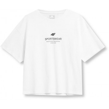 T-shirt crop top damski 4F SS23TTSHF338 - biały