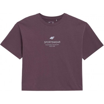 T-shirt crop top damski 4F SS23TTSHF338 - ciemny fiolet