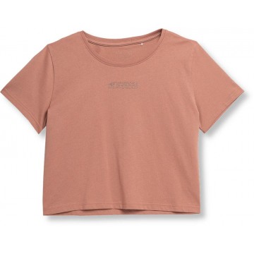 T-shirt crop top damski 4F SS23TTSHF333 - łososiowy