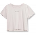 T-shirt crop top damski 4F SS23TTSHF333 - beżowy
