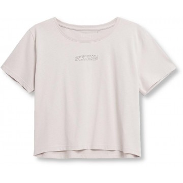 T-shirt crop top damski 4F SS23TTSHF333 - beżowy