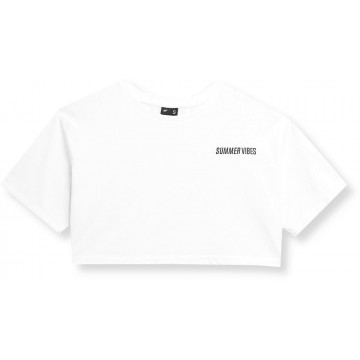T-shirt crop top damski 4F SS23TTSHF558 - biały