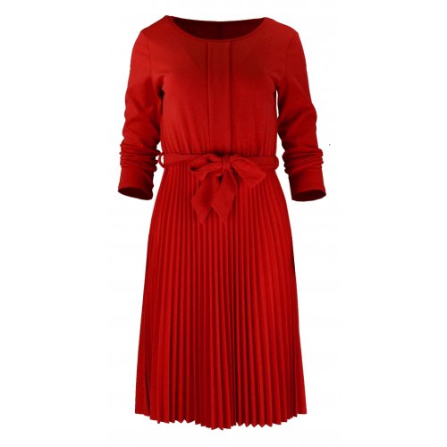 Sukienka Plisowana WŁOSKA z Lekkiej Dzianiny - Czerwona