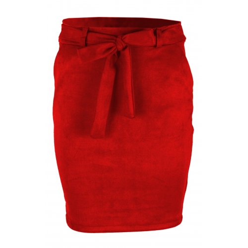 Ołówkowa Spódnica z Elastycznego Ekozamszu - Czerwona