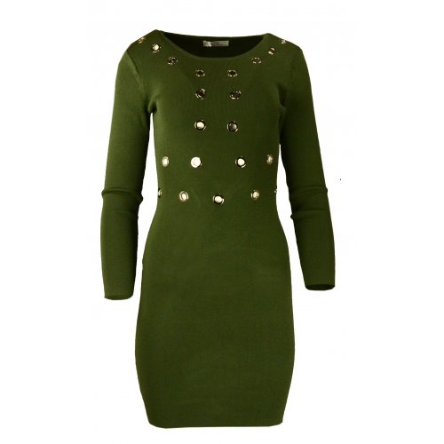 Rozciągliwa sukienka z ozdobnymi kółkami - zielona