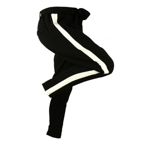 Włoskie spodnie CYGARETKI  z lampasem (czarne)