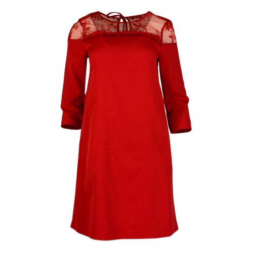 Sukienka TRAPEZOWA z koronką IMPRESS - czerwona
