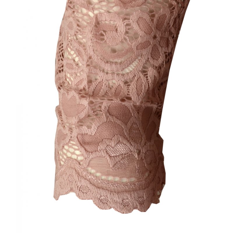 Koronkowa sukienka ołówkowa z dekoltem V - pudrowy róż