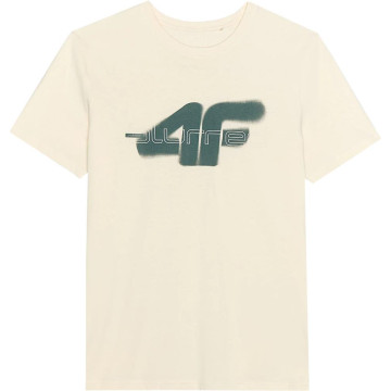 T-shirt męski 4FWSS24TTSHM1317 - kremowy